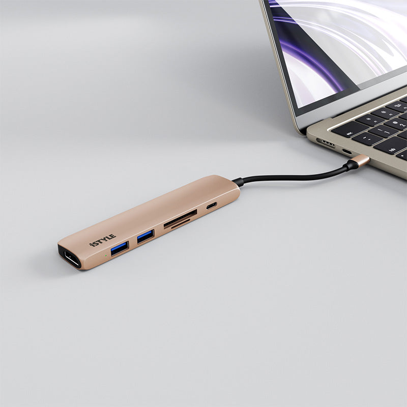 Hliníkový 8K HUB 6v1 s konektorom USB-C iSTYLE - zlatý