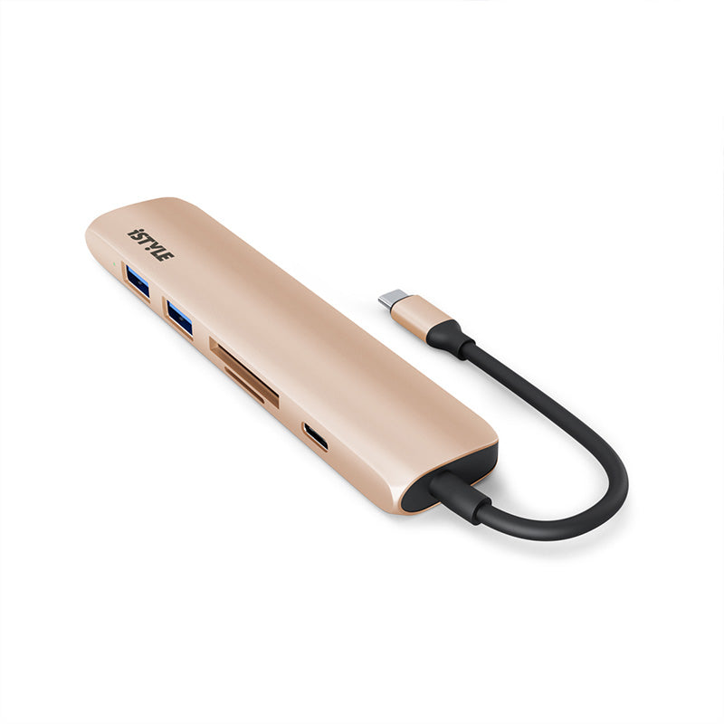 Hliníkový 8K HUB 6v1 s konektorom USB-C iSTYLE - zlatý