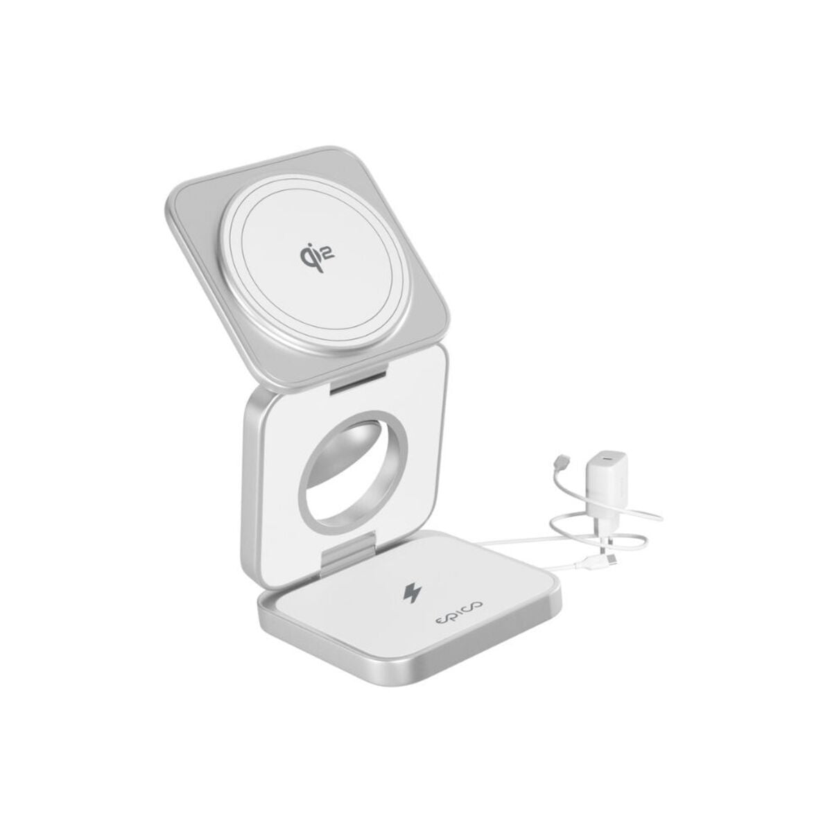 Bezdrôtový nabíjací stojan Epico UltraBase Qi2 3v1 Alu Mag+ EF55 – biela