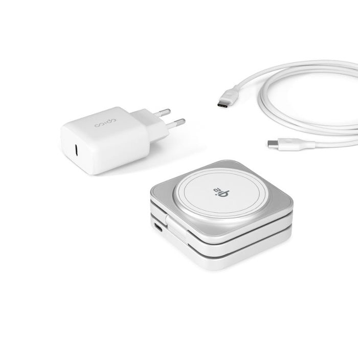 Bezdrôtový nabíjací stojan Epico UltraBase Qi2 3v1 Alu Mag+ EF55 – biela