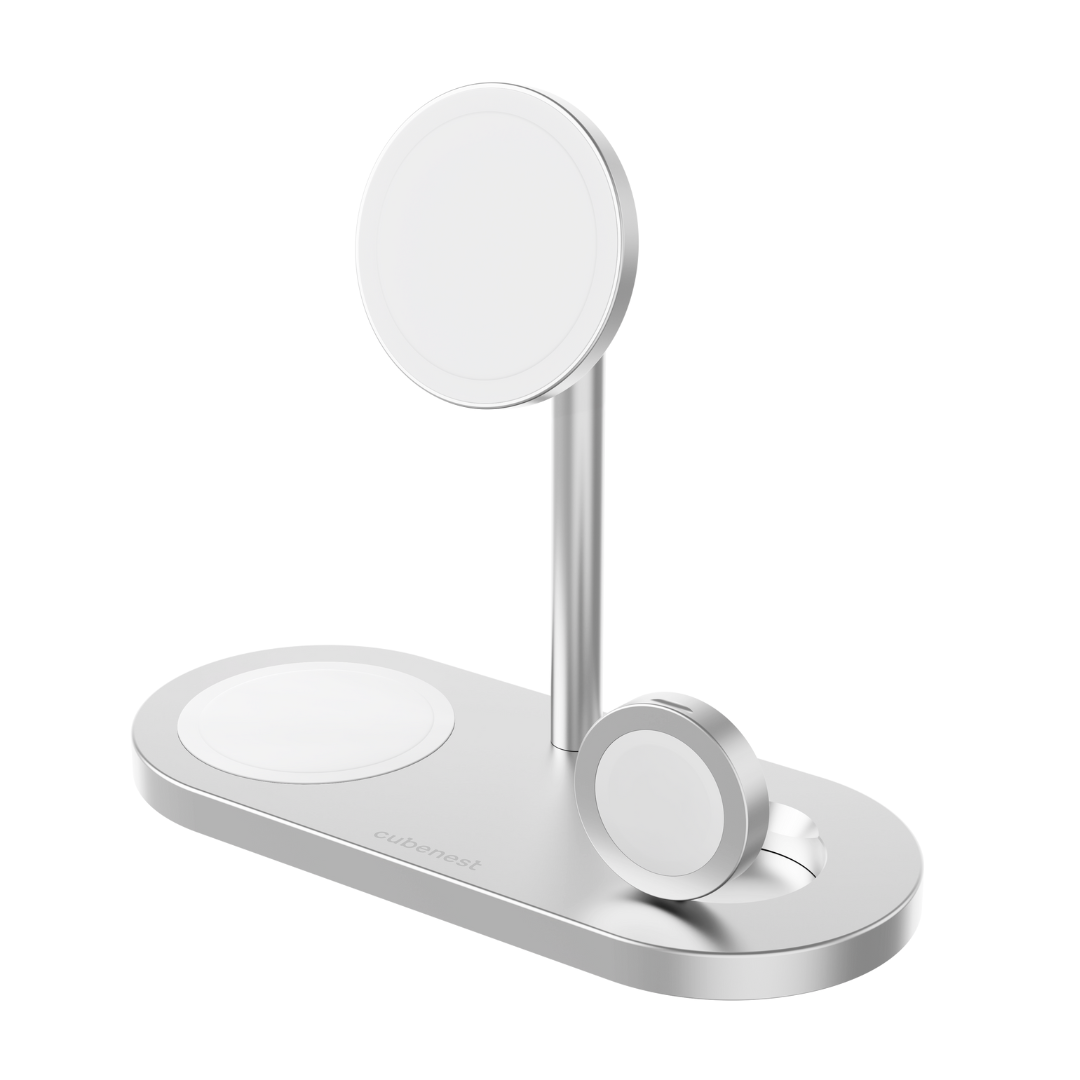 CubeNest 3v1 Magnetická bezdrôtová nabíjačka S313 Pro - Silver