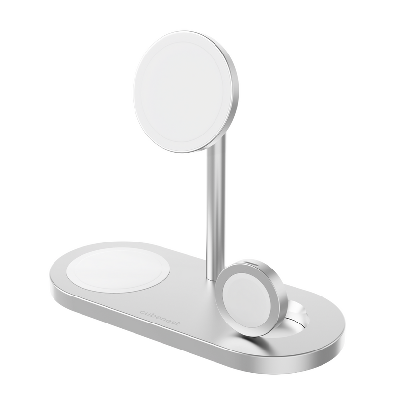 CubeNest 3v1 Magnetická bezdrôtová nabíjačka S313 Pro - Silver