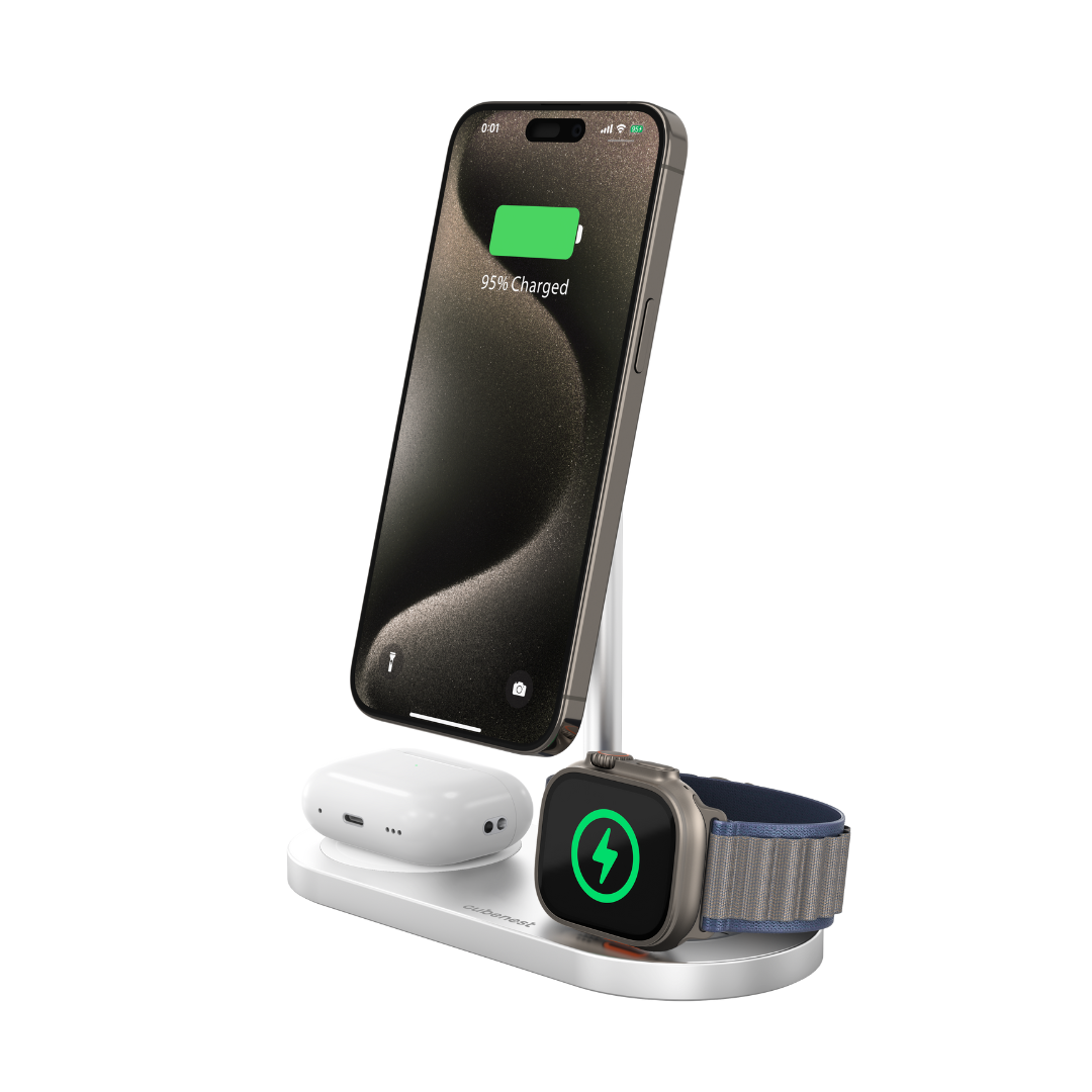 CubeNest 3v1 Magnetická bezdrôtová nabíjačka S313 Pro - Silver