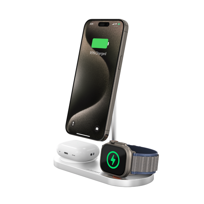 CubeNest 3v1 Magnetická bezdrôtová nabíjačka S313 Pro - Silver