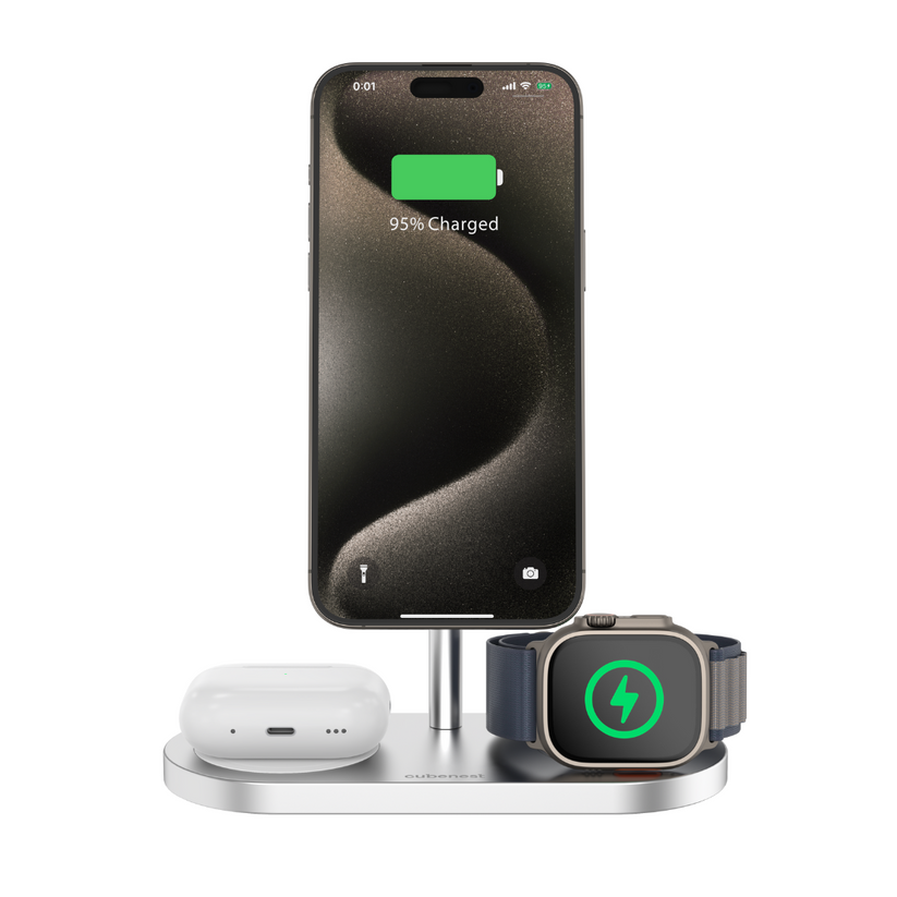 CubeNest 3v1 Magnetická bezdrôtová nabíjačka S313 Pro - Silver