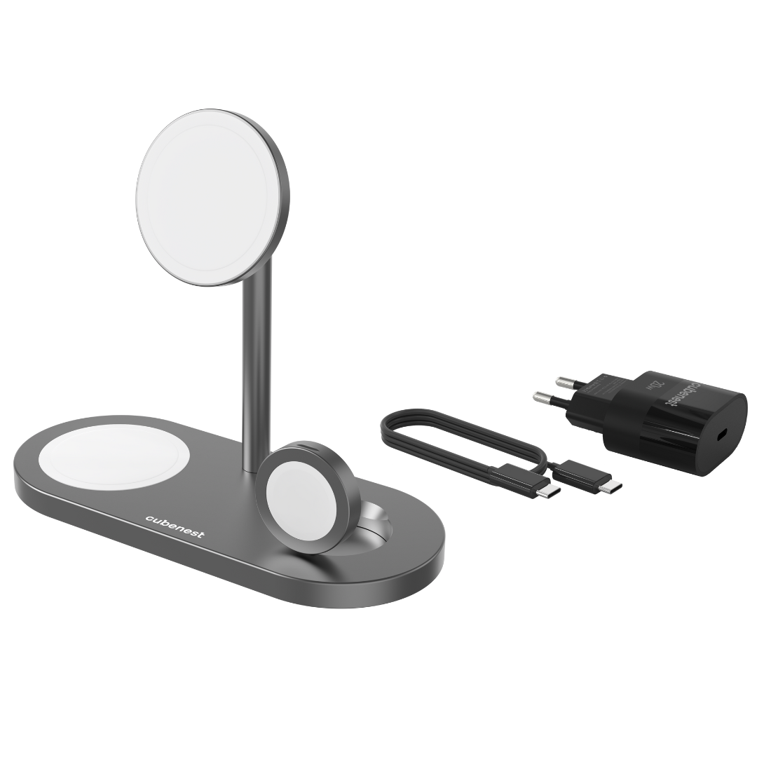 Cubenest 3v1 Bezdrôtová magentická nabíjačka S313 Pro - Space Grey