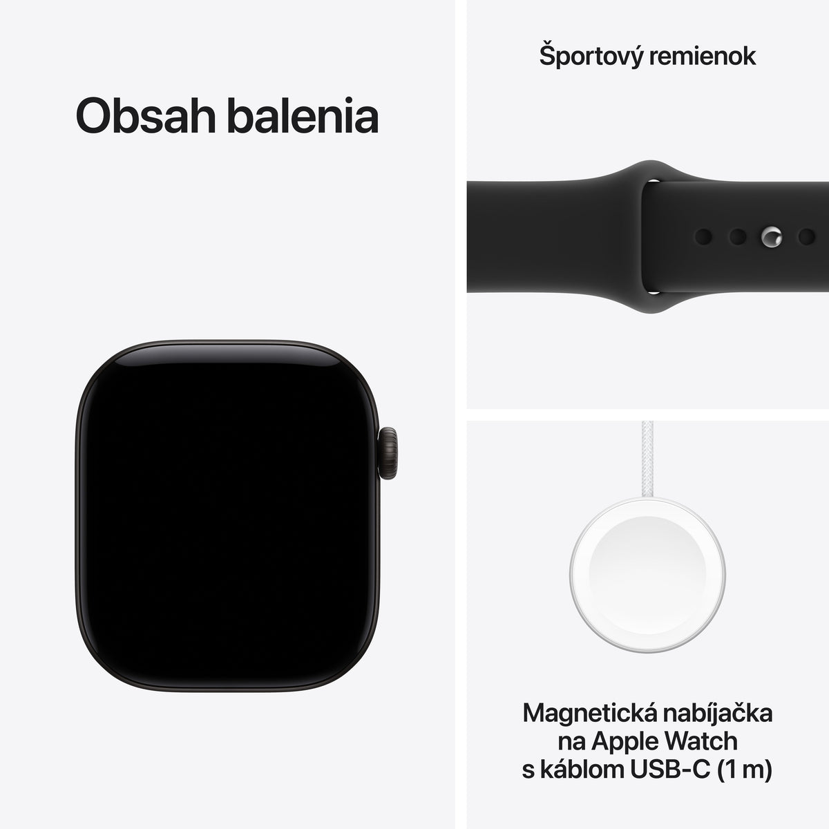 Apple Watch Series 12 GPS 42 mm – hliníkový kryt vo farbe čierna, športový remienok vo farbe čierna – M/L