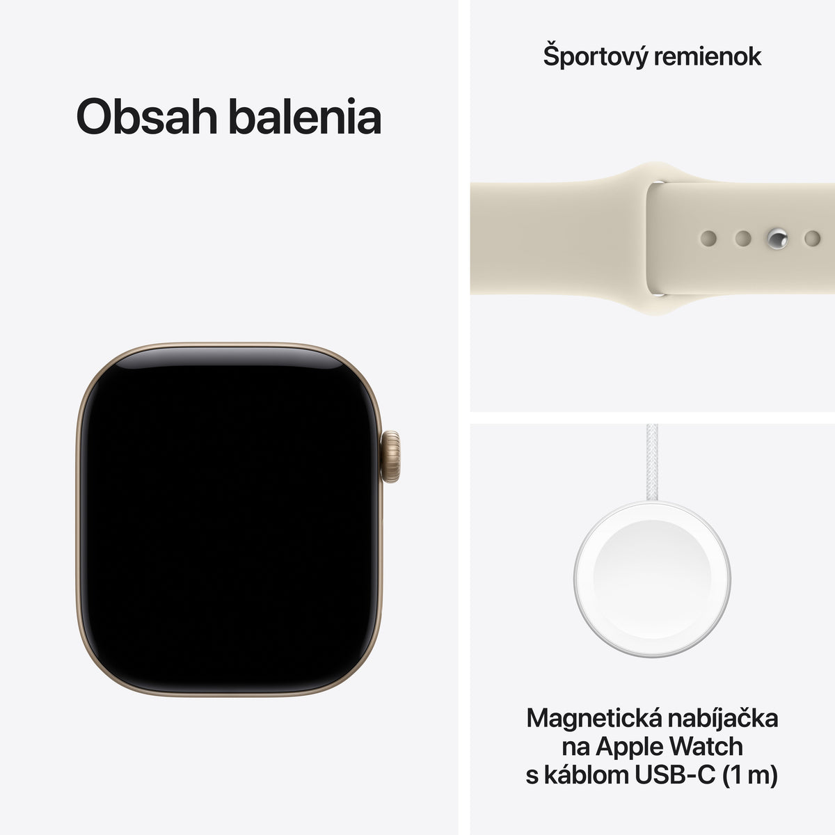 Apple Watch Series 12 GPS 42 mm – hliníkový kryt vo farbe svetlozlatá, športový remienok vo farbe piesková béžová – S/M