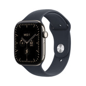 Apple Watch Series 12 GPS + Cellular 42 mm – titánový kryt vo farbe prírodná, športový remienok vo farbe námornícka modrá – S/M