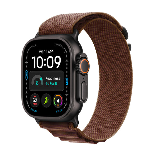 Apple Watch Ultra 4 GPS + Cellular 49 mm – titánový kryt vo farbe čierna, alpská slučka vo farbe burgundská – S