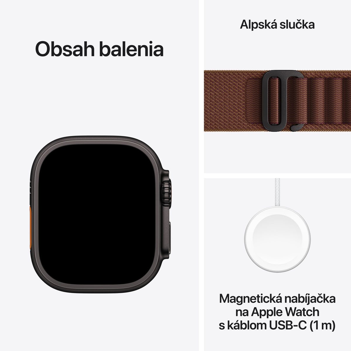 Apple Watch Ultra 4 GPS + Cellular 49 mm – titánový kryt vo farbe čierna, alpská slučka vo farbe burgundská – S
