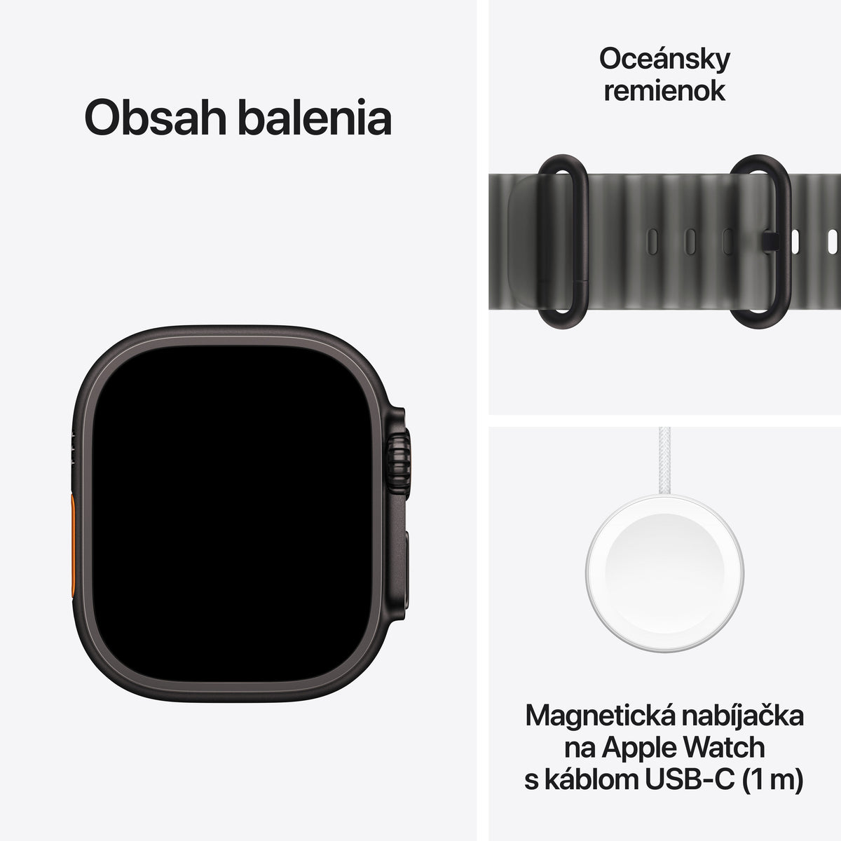 Apple Watch Ultra 4 GPS + Cellular 49 mm – titánový kryt vo farbe čierna, oceánsky remienok vo farbe priesvitná čierna – univerzálna veľkosť