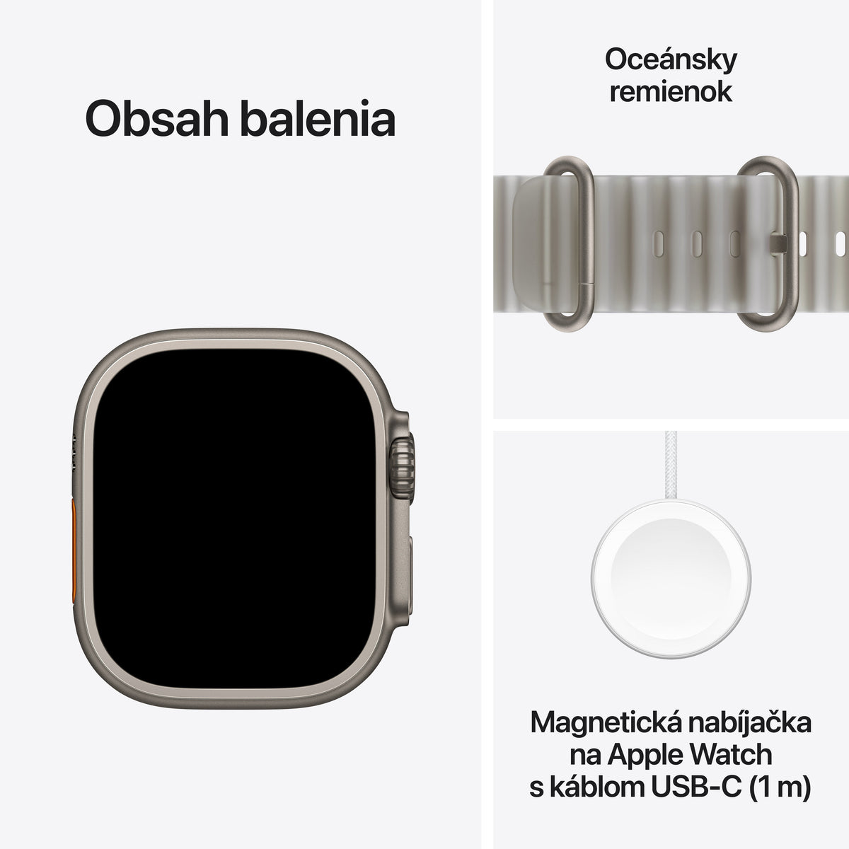 Apple Watch Ultra 4 GPS + Cellular 49 mm – titánový kryt vo farbe prírodná, oceánsky remienok vo farbe priesvitná šedá – univerzálna veľkosť
