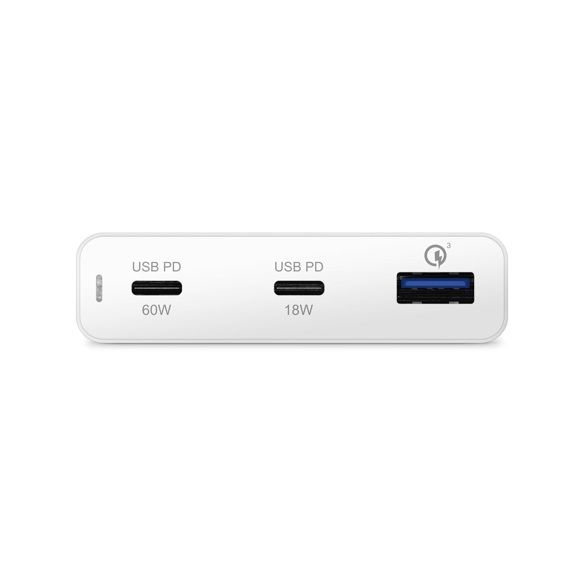 Epico PD nabíjačka 60 W + 18 W s tromi portmi – biela – detail nabíjacích portov