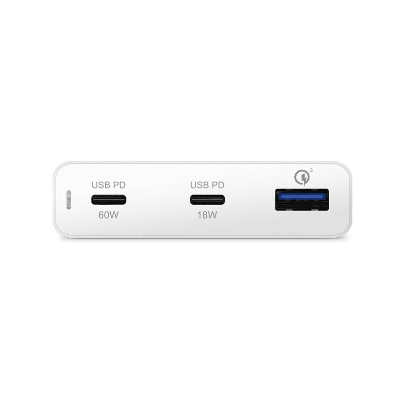 Epico PD nabíjačka 60 W + 18 W s tromi portmi – biela – detail nabíjacích portov
