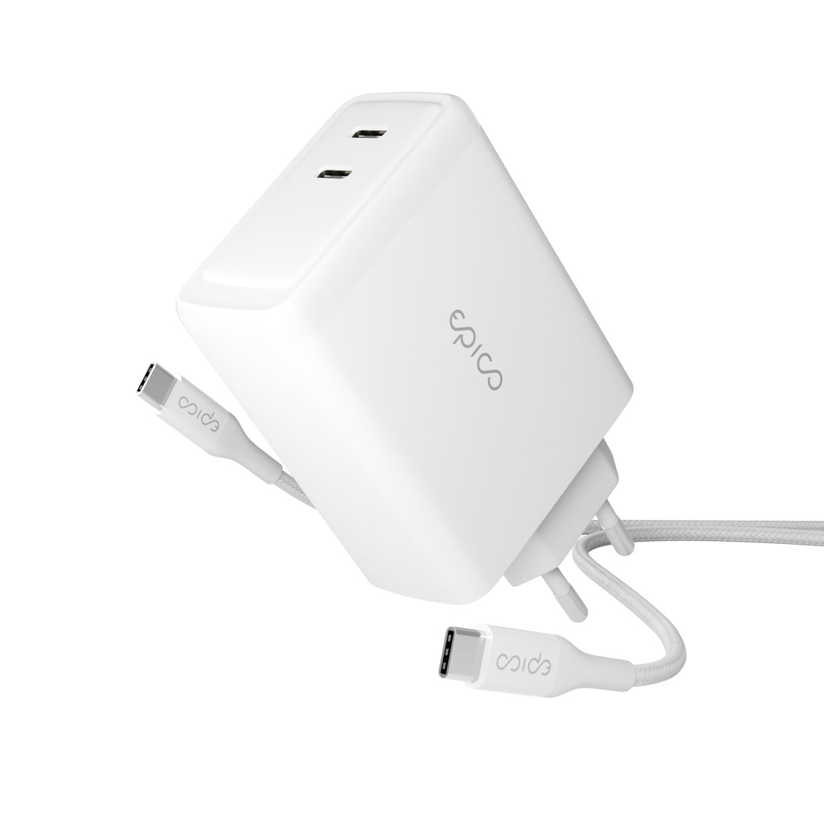 Epico GaN nabíjačka 100 W s USB-C káblom 2 m – biela – nabíjačka s pribaleným káblom