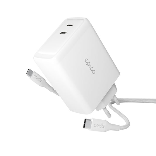 Epico GaN nabíjačka 100 W s USB-C káblom 2 m – biela – nabíjačka s pribaleným káblom