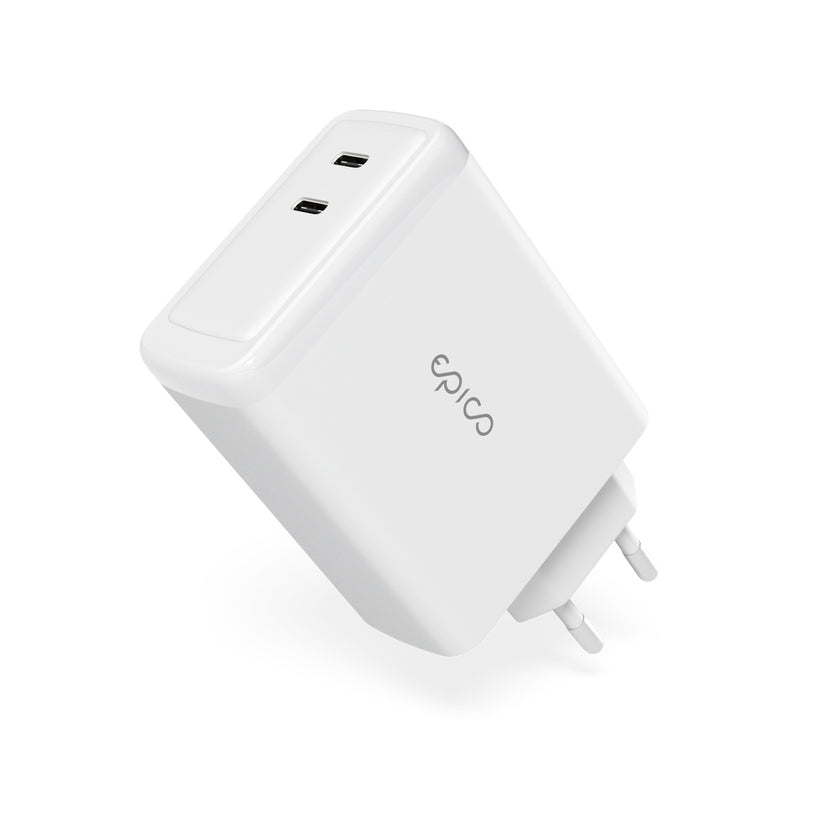 Epico GaN nabíjačka 100 W s USB-C káblom 2 m – biela – pohľad na nabíjačku