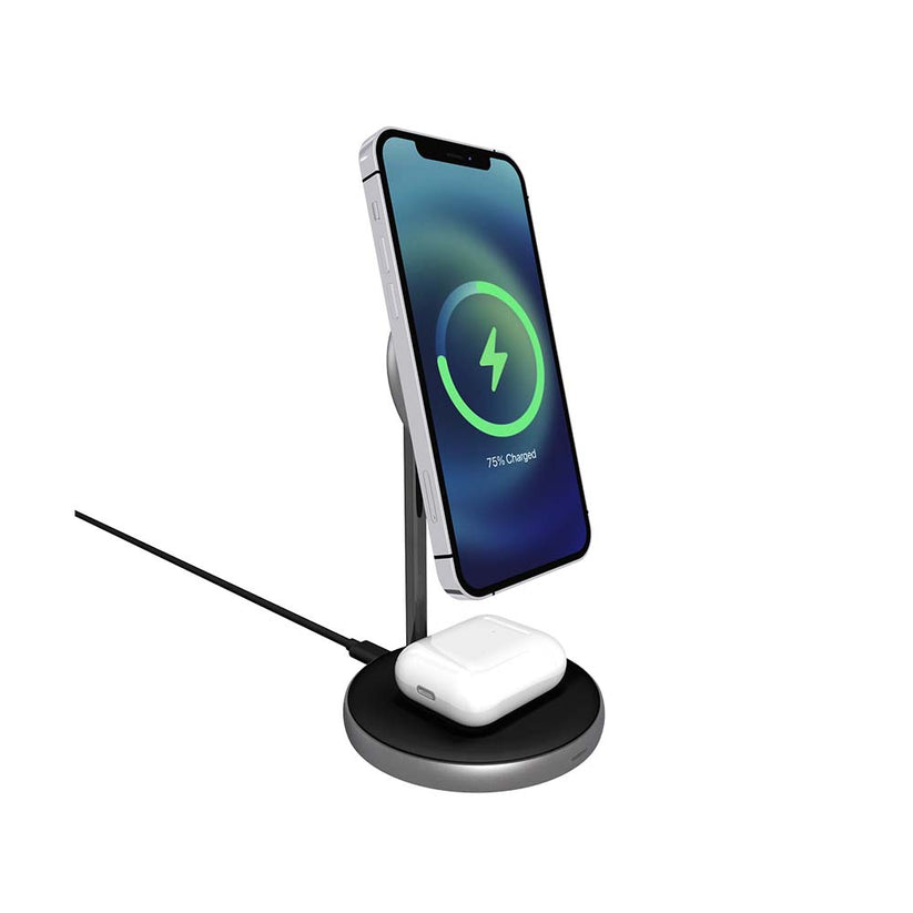 Epico Magnetic 2 v 1 bezdrôtový nabíjací stojan – čierny – nabíjanie iPhonu a AirPods