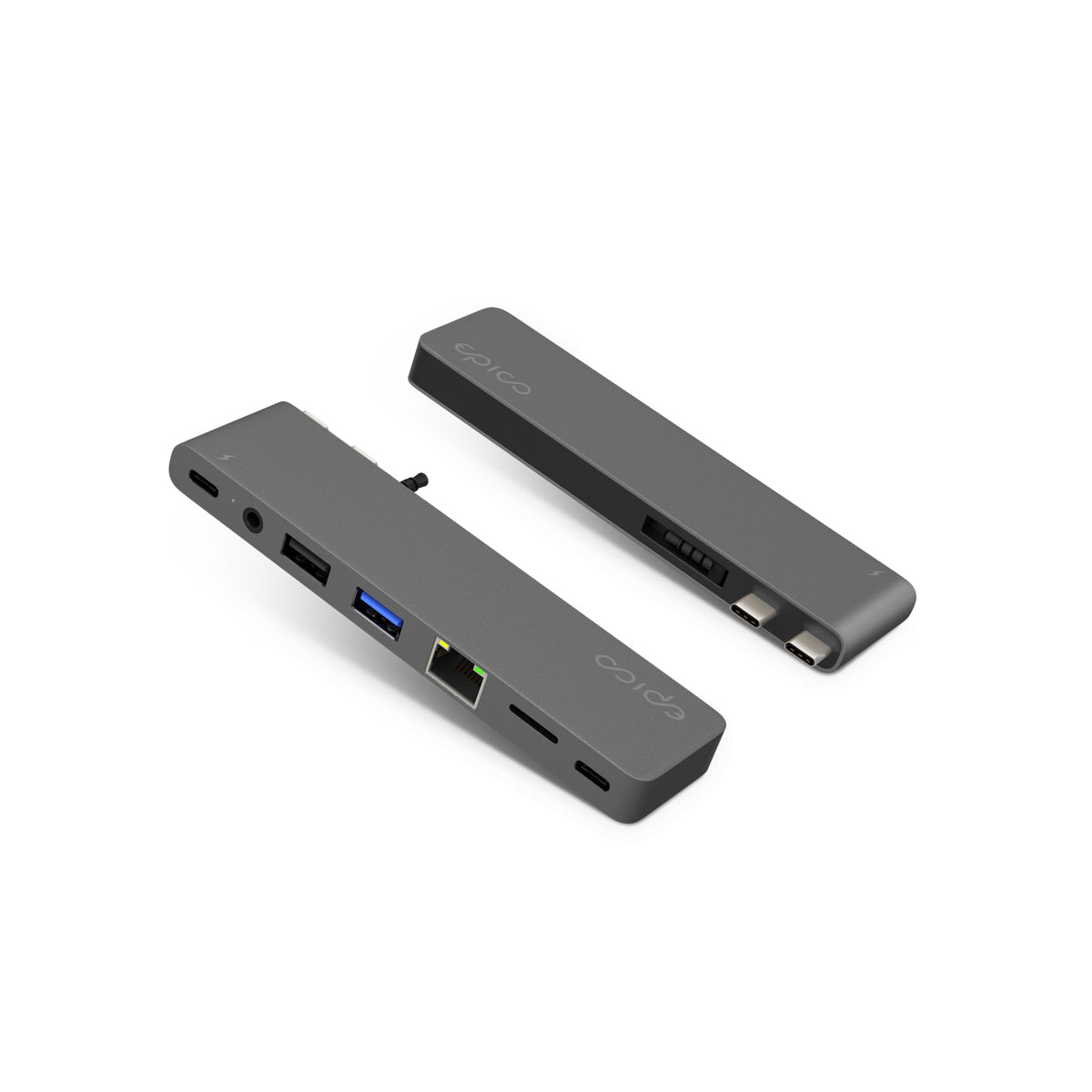 Epico USB-C Hub Pro III pre MacBook – vesmírne sivý – pohľad na konektory a porty