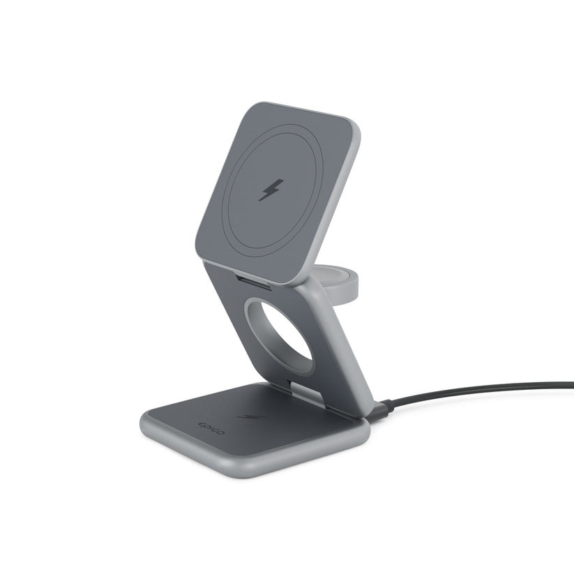 Epico Mag+ Foldable Wireless Charger 3 v 1 – vesmírne sivý – rozložená nabíjačka