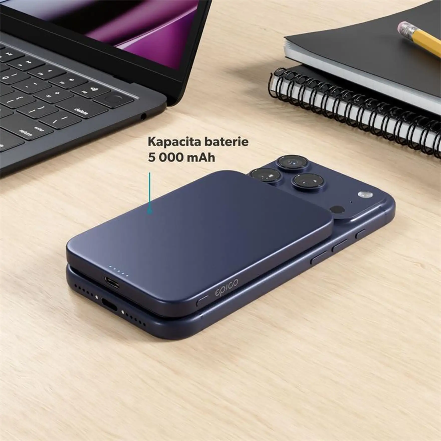 Bezdrôtová powerbanka Epico UltraPack Qi2 Slim 5000mAh Alu Mag+ EM51 - modrá - iSTYLE.sk
