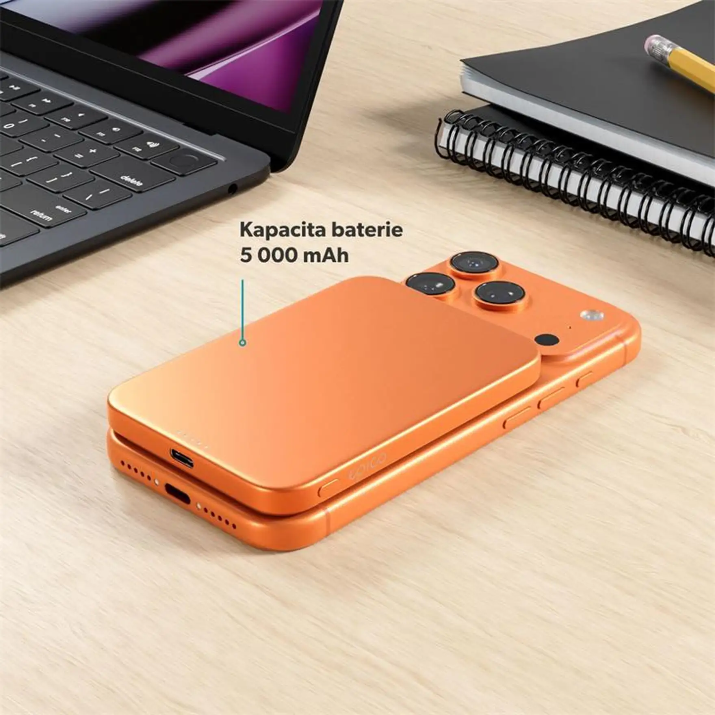 Bezdrôtová powerbanka Epico UltraPack Qi2 Slim 5000mAh Alu Mag+ EM51 - oranžová