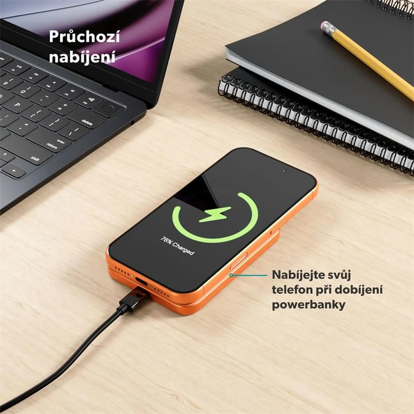Bezdrôtová powerbanka Epico UltraPack Qi2 Slim 5000mAh Alu Mag+ EM51 - oranžová