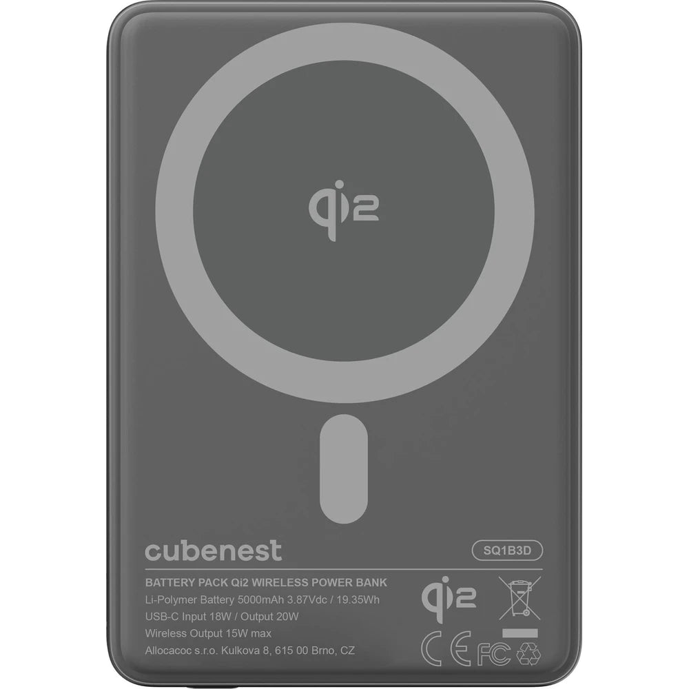 CubeNest SQ1B3D SlimDual Qi2/MagSafe powerbanka 5000 mAh - čierna