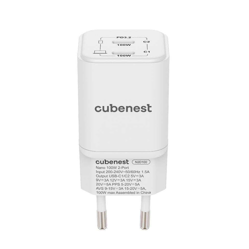 Cubenest PD GaN nano nabíjačka 2 x USB-C 100W N2D100 - biela - iSTYLE.sk