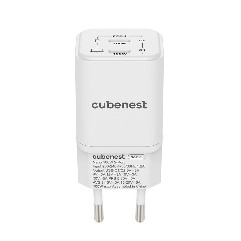 Cubenest PD GaN nano nabíjačka 2 x USB-C 100W N2D100 - biela - iSTYLE.sk