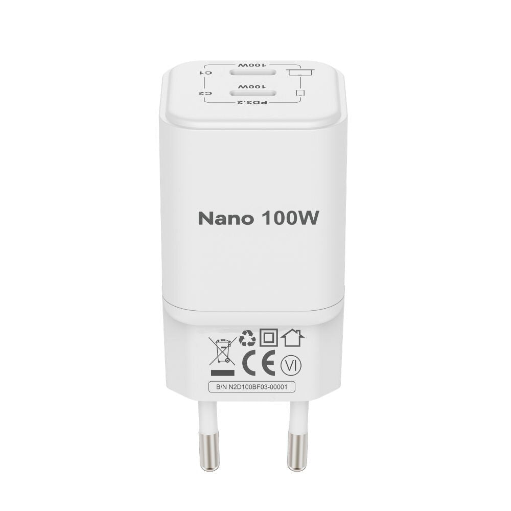 Cubenest PD GaN nano nabíjačka 2 x USB-C 100W N2D100 - biela - iSTYLE.sk