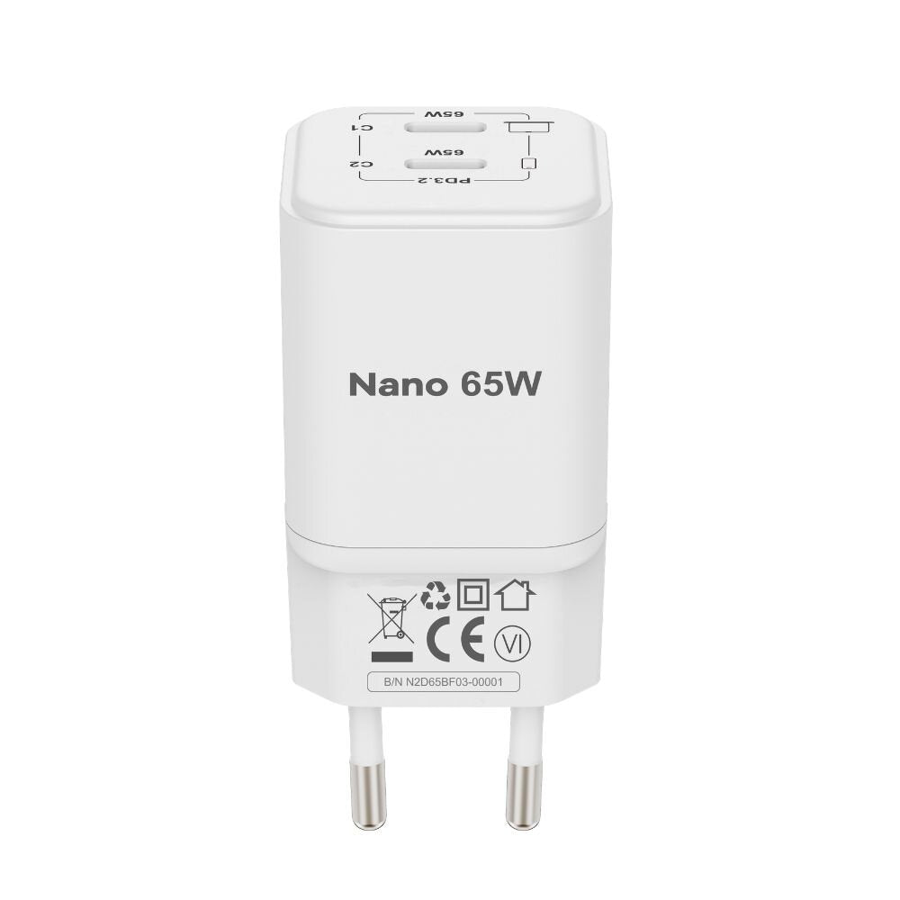 Cubenest PD GaN nano nabíjačka 2 x USB-C 65W N2D65 - biela - iSTYLE.sk