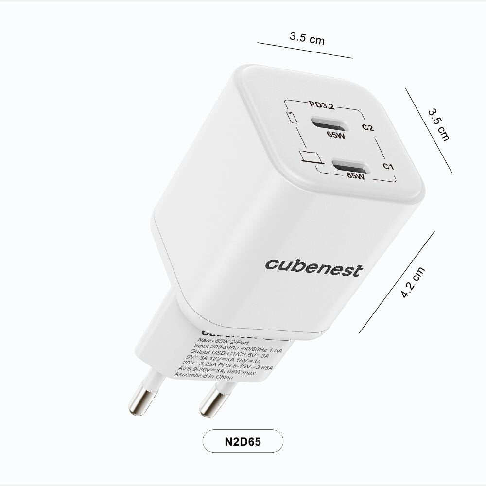 Cubenest PD GaN nano nabíjačka 2 x USB-C 65W N2D65 - biela - iSTYLE.sk