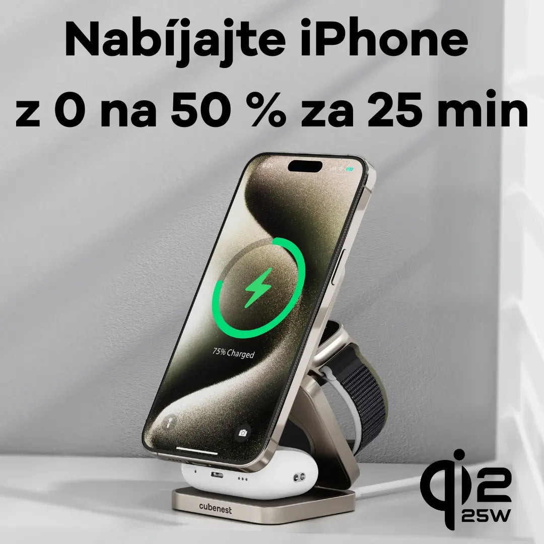 Magnetická bezdrôtová nabíjačka Cubenest Qi2 3v1 SQ312 Fold Pro - titánová