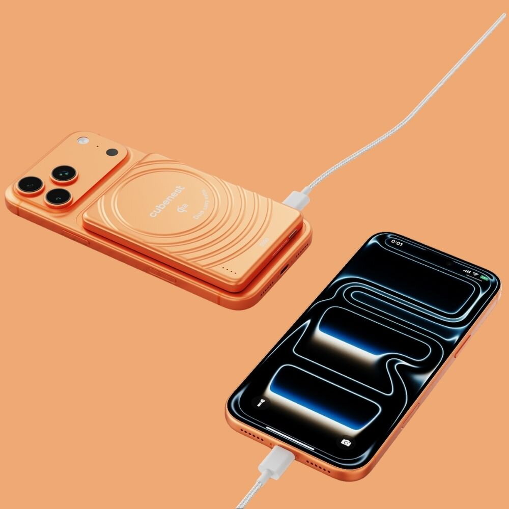 Cubenest Qi2 Magnetická bezdrôtová powerbanka SlimDual 5000 mAh SQ1B3D - oranžová