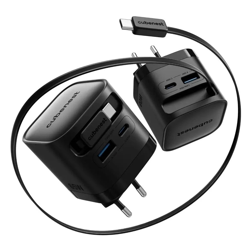 Cubenest S3D2 PD GaN nabíjačka s káblom (65W) - čierna