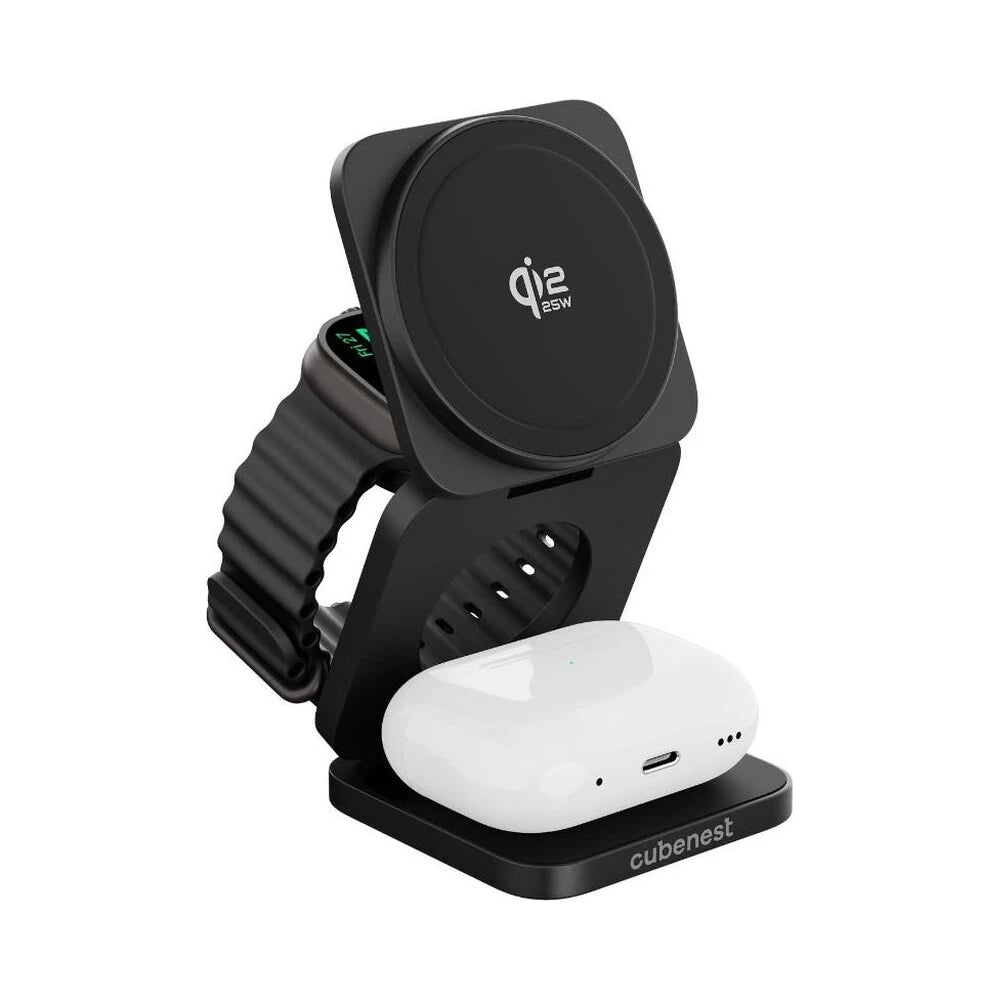 Cubenest SQ312 Ultra Qi2.2 (MagSafe) 3v1 sklápacia nabíjačka (35W) - čierna - iSTYLE.sk