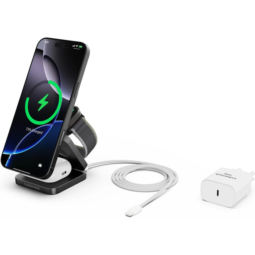 Cubenest SQ312 Fold Pro Qi2 (MagSafe) 3v1 magnetická nabíjačka čierna - iSTYLE SK