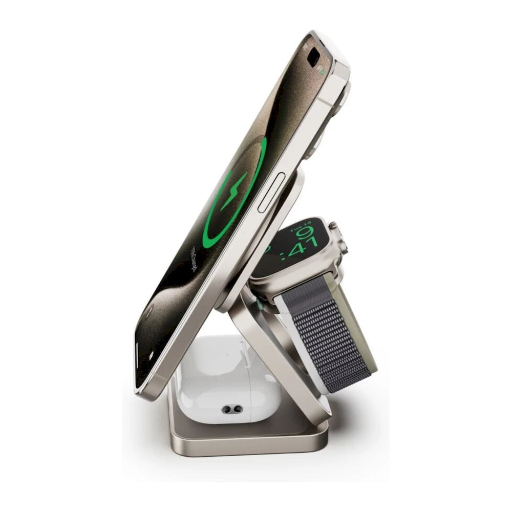 Magnetická bezdrôtová nabíjačka Cubenest Qi2 3v1 SQ312 Fold Pro - titánová