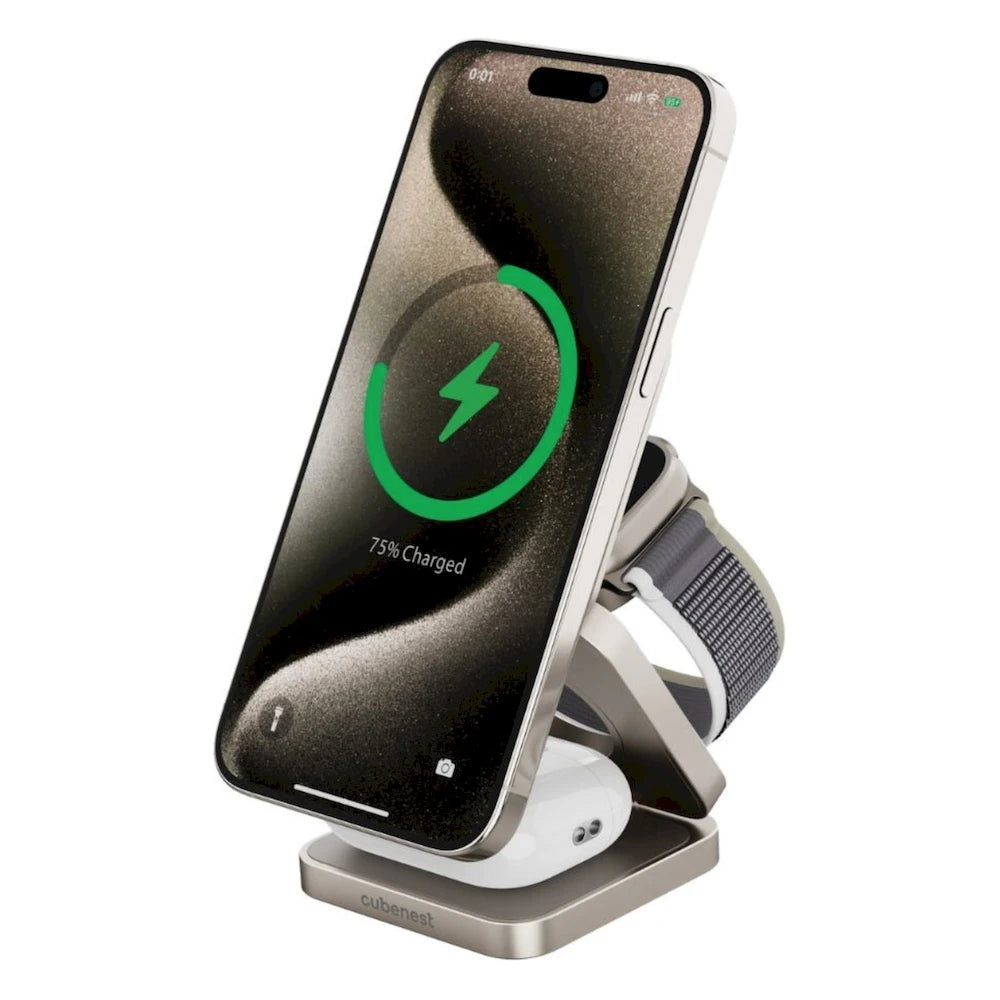 Magnetická bezdrôtová nabíjačka Cubenest Qi2 3v1 SQ312 Fold Pro - titánová