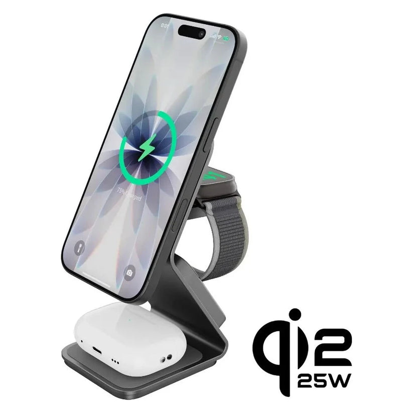 Cubenest SQ314 Qi2.2 (MagSafe) 3v1 nabíjačka (35W) - sivá - iSTYLE.sk