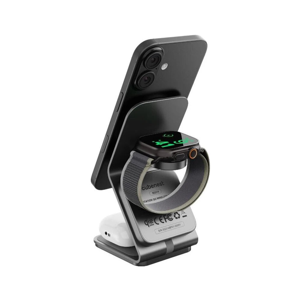 Cubenest SQ314 Qi2.2 (MagSafe) 3v1 nabíjačka (35W) - sivá - iSTYLE.sk