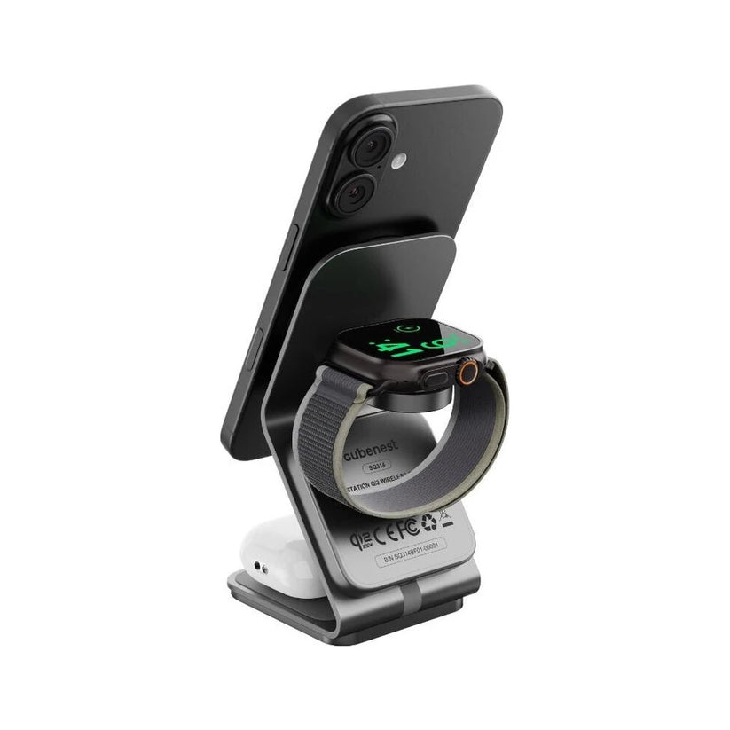 Cubenest SQ314 Qi2.2 (MagSafe) 3v1 nabíjačka (35W) - sivá - iSTYLE.sk