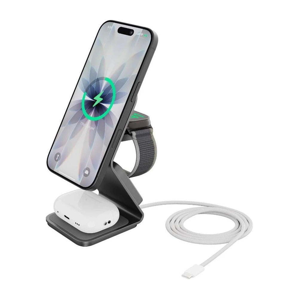 Cubenest SQ314 Qi2.2 (MagSafe) 3v1 nabíjačka (35W) - sivá - iSTYLE.sk