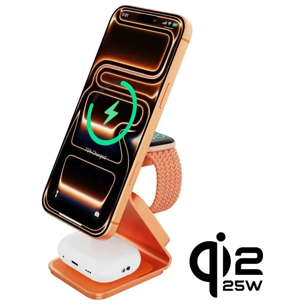 Cubenest SQ314 Qi2.2 (MagSafe) 3v1 nabíjačka (35W) - oranžová