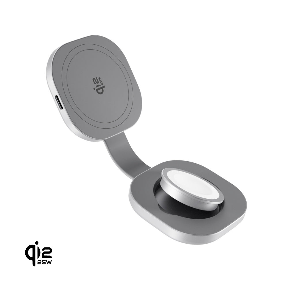 Skladacia bezdrôtová nabíjačka Epico UltraBase Qi2 25 W 2v1 EF35 – strieborná