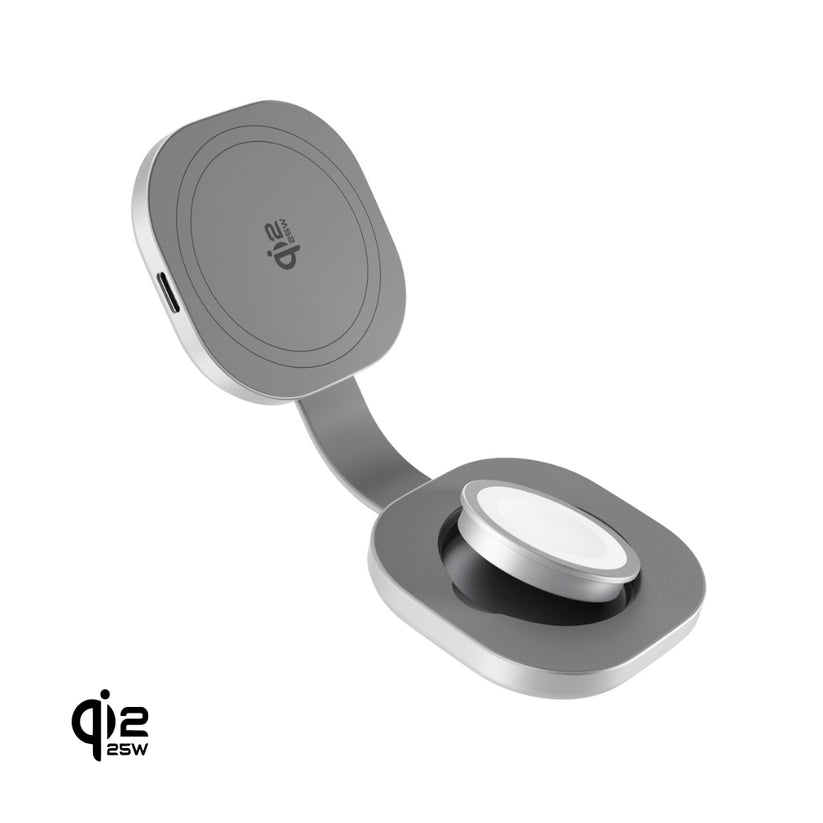 Skladacia bezdrôtová nabíjačka Epico UltraBase Qi2 25 W 2v1 EF35 – strieborná