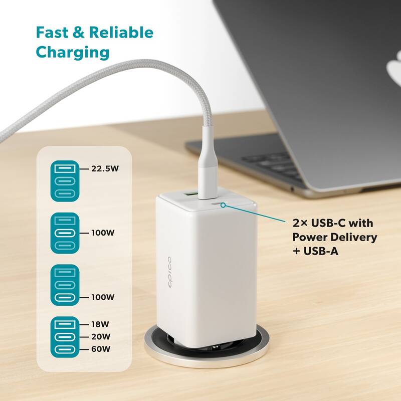 Epico UltraBoost GaN 100W sieťový adaptér EA100 - biela - iSTYLE.sk