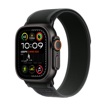 Apple Watch Ultra 2 GPS + Cellular 49mm Čierne Titánové Puzdro s Čiernou Trailovou Slučkou - M/L (Otvorené)